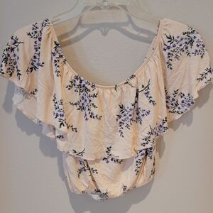Forever 21 Cream Floral Ruffle Blouse